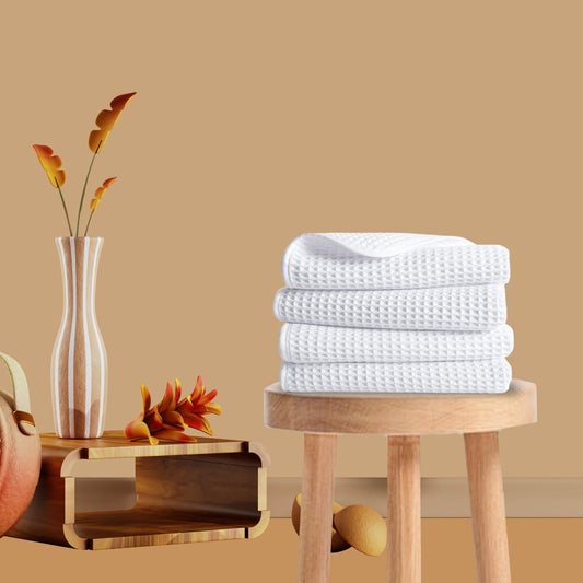 White cotton waffle hand towel weave close-up