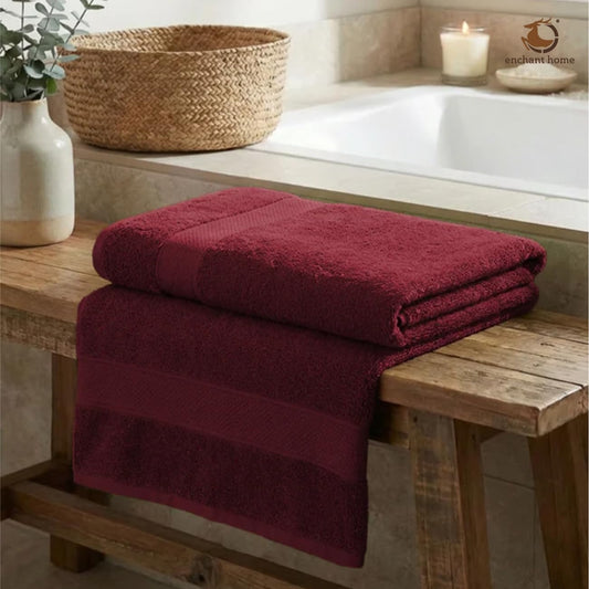 Pure Cotton Terry Bath Towel (29" x 59", Burgundy)
