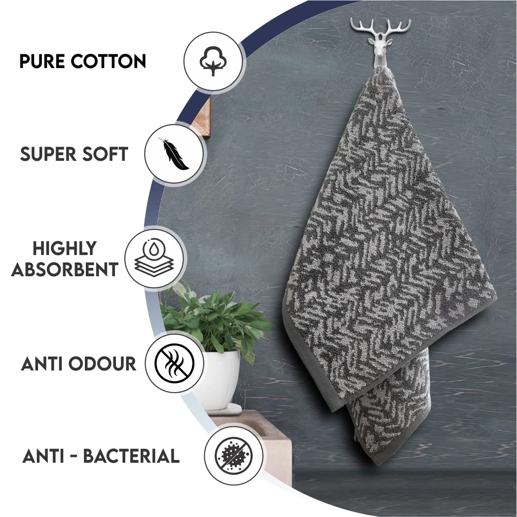 Pure Cotton Jacquard Hand Towels - Grey