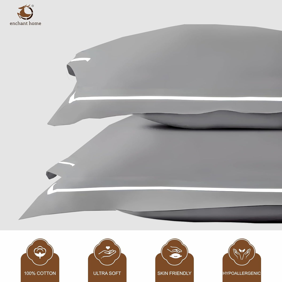 Pure Cotton 300 TC Solid Pillow Cover Set - Silver