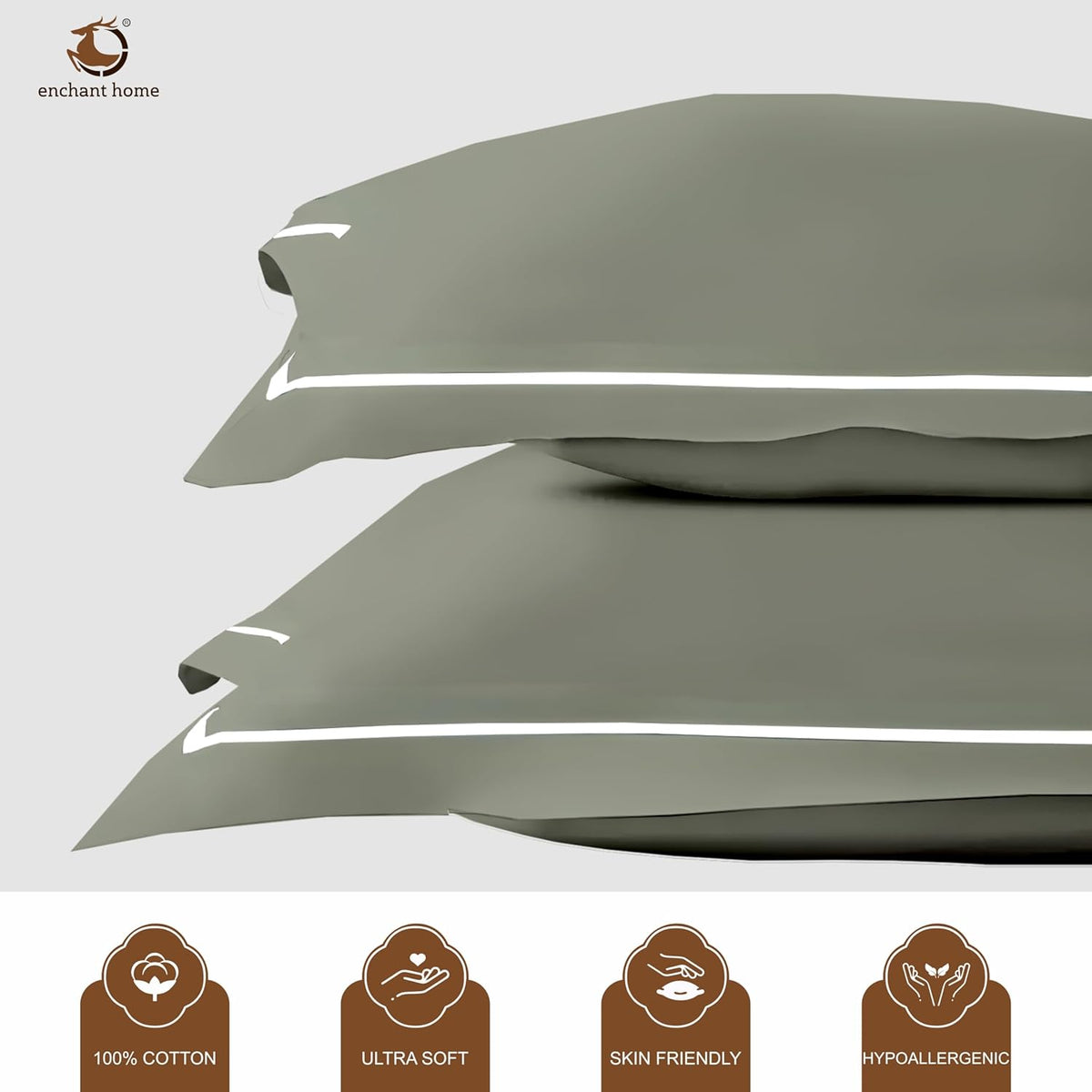 Pure Cotton 300 TC Solid Pillow Cover Set - Moss Green