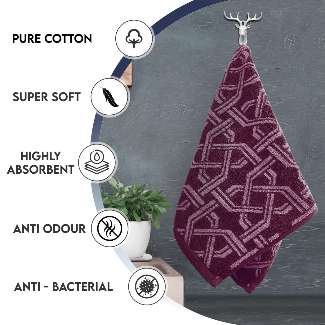 Pure Cotton Jacquard Hand Towels - Wine