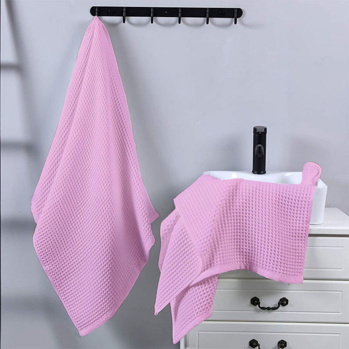 Pure Cotton Waffle Hand Towels - Pink
