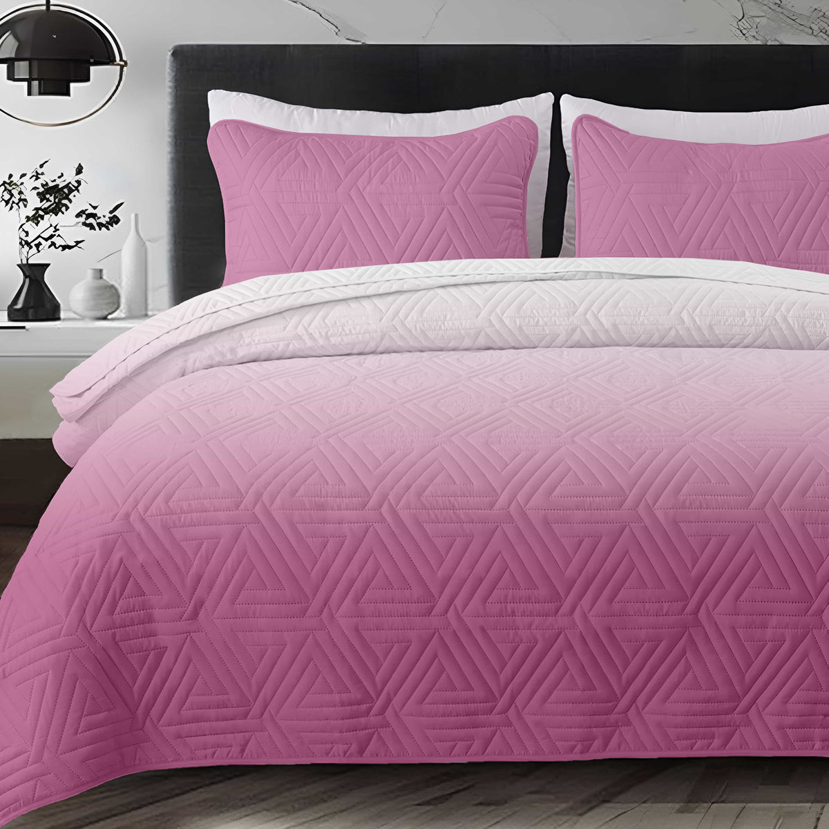 Reversible Shaded Bed Covers for Double Bed - Pink