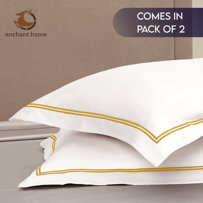 Pure Cotton 500 TC Premium Pillow Cover Set - White-Golden