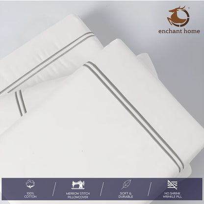Pure Cotton 500 TC Premium Pillow Cover Set - White-Silver