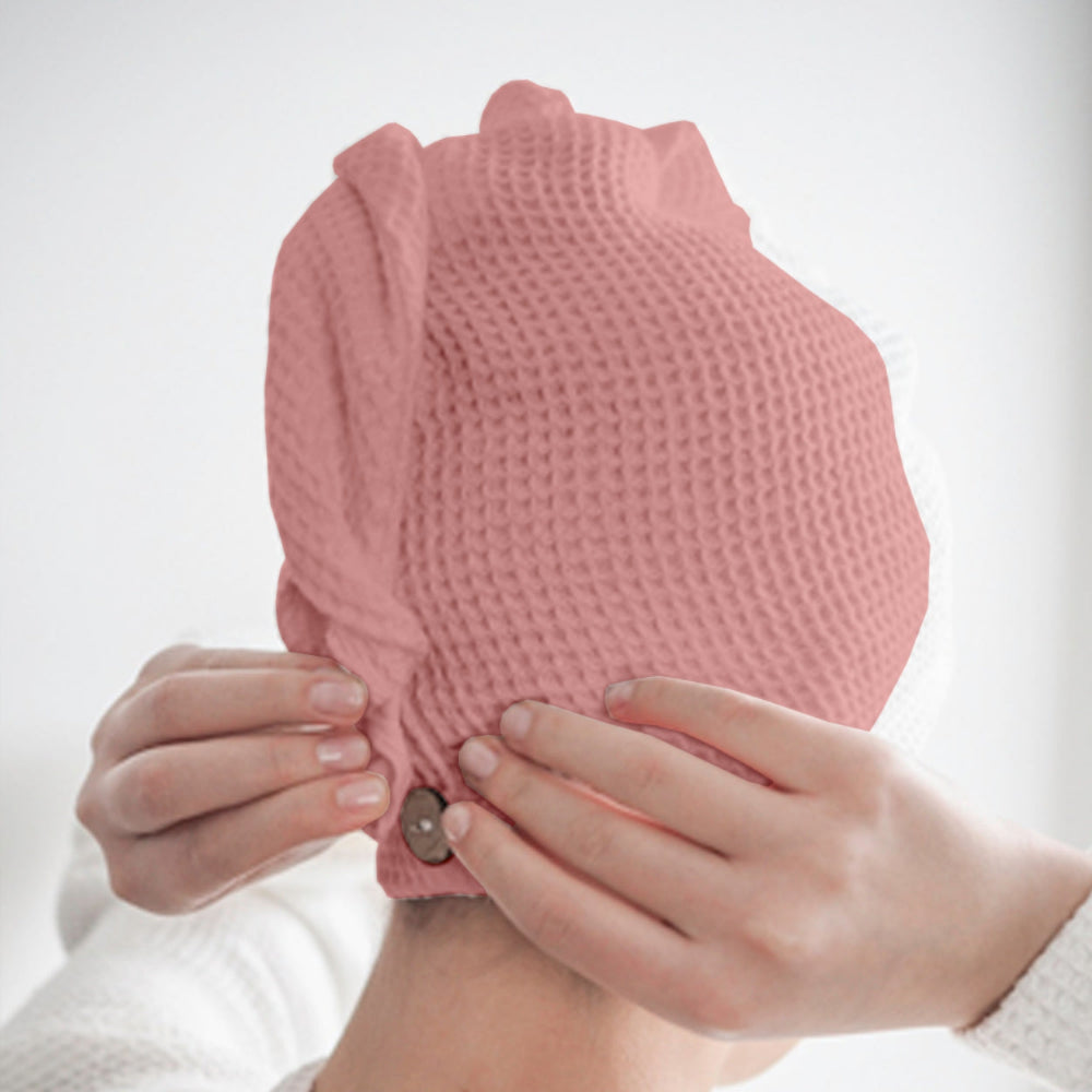 Peach cotton hair wrap towel spread flat