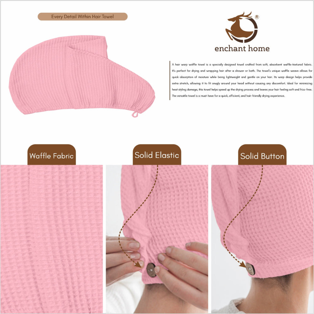 Pink cotton hair wrap towel folded view