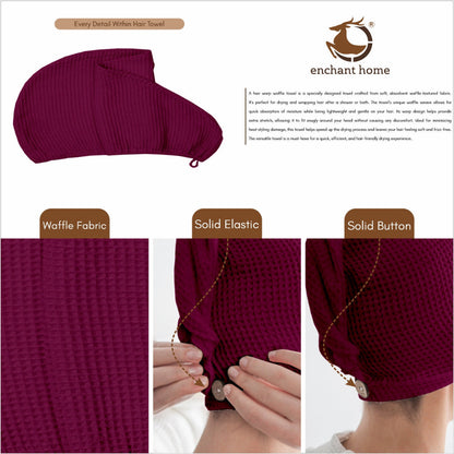 Wine cotton hair wrap towel folded view