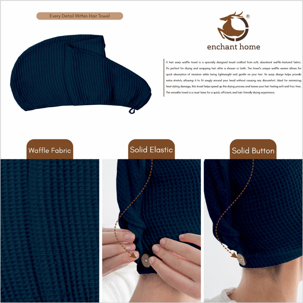 Navy blue cotton hair wrap towel folded view