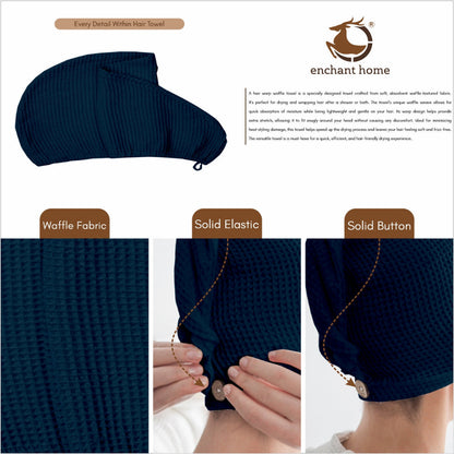 Navy blue cotton hair wrap towel folded view