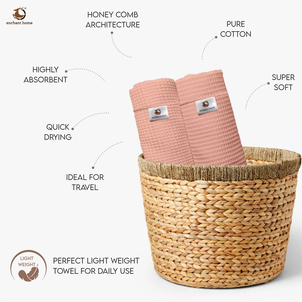Peach cotton waffle hand towel texture detail