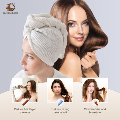 Pure Cotton Waffle Hair Wrap Towel - Peach