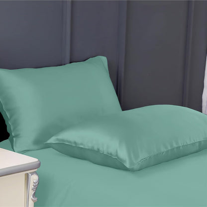 300 TC art silk satin pillow cover set in aqua blue