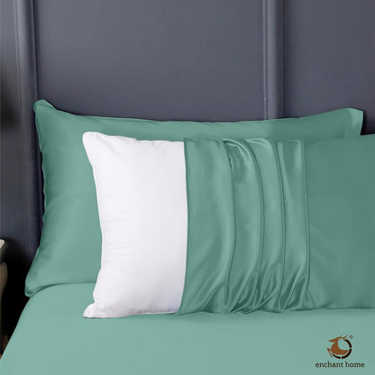 300 TC Art Silk Satin Pillow Cover Set - Aqua Blue
