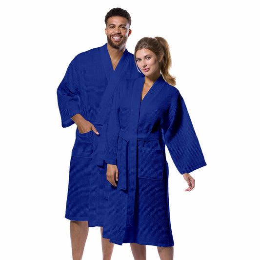 Pure Cotton Unisex Waffle Bath Robe - Royal Blue