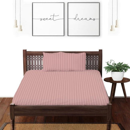 Satin striped pure cotton single bedsheet in light sandstone