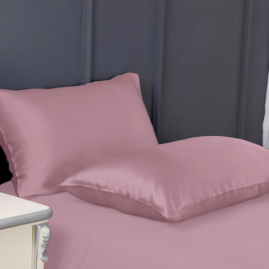 300 TC art silk satin pillow cover set in rose
