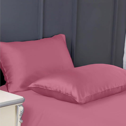 300 TC art silk satin pillow cover set in pink