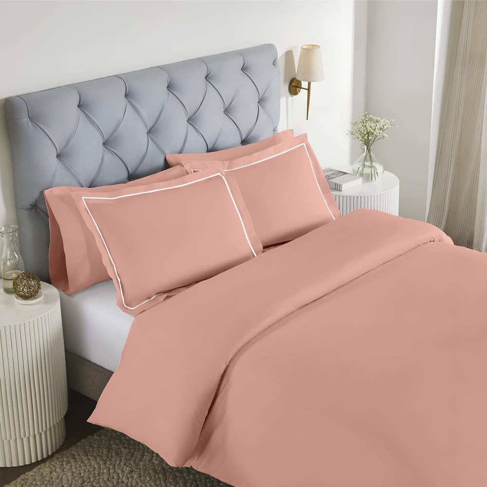 Elegance 250 TC pure cotton king size bedsheet in peach