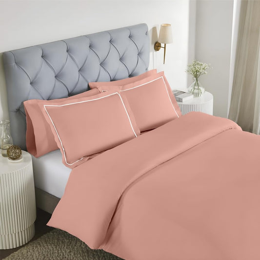 Elegance 250 TC pure cotton king size bedsheet in peach