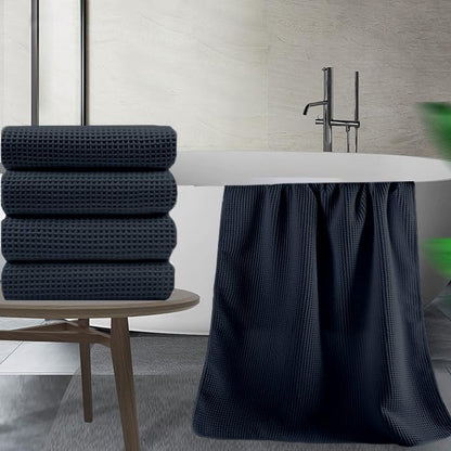 Charcoal cotton waffle bath towel weave close-up