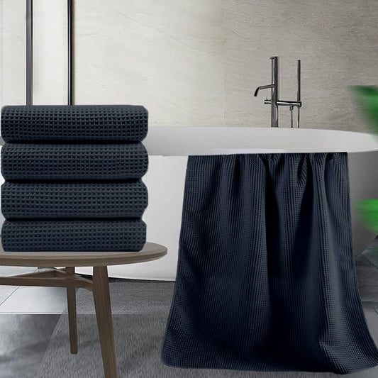 Charcoal cotton waffle bath towel weave close-up