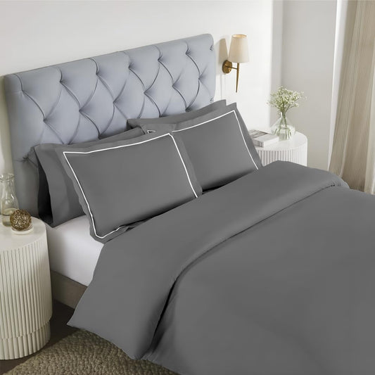 Elegance 250 TC pure cotton king size bedsheet in dark grey