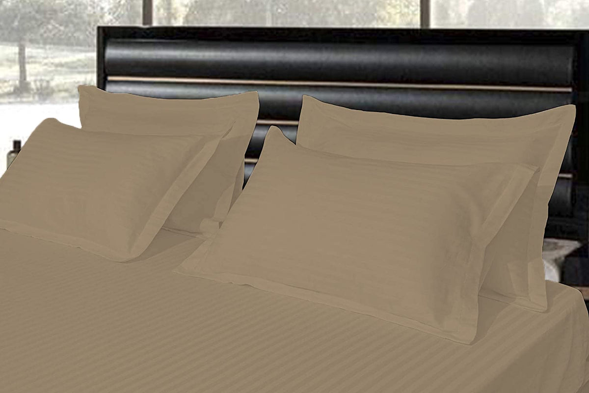 Pure Cotton Pillow Covers with Satin Stripe - Khaki