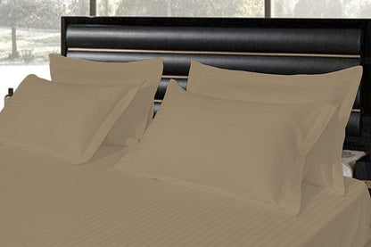 Pure Cotton Pillow Covers with Satin Stripe - Khaki