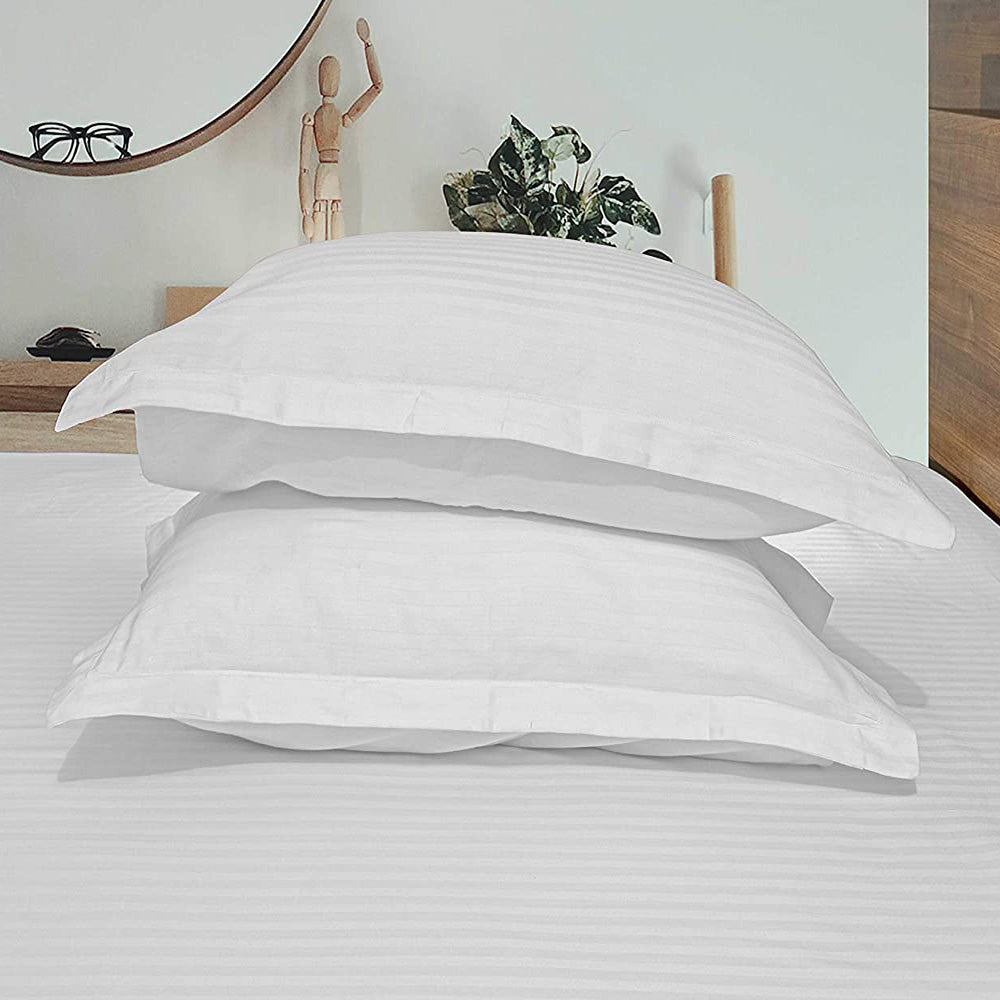 Pure cotton satin stripe pillow covers in white