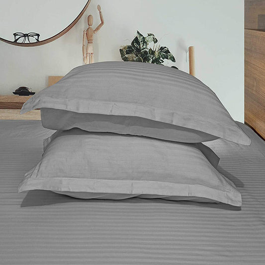 Pure cotton satin stripe pillow covers in silver