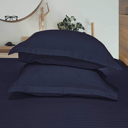 Pure cotton satin stripe pillow covers in navy blue