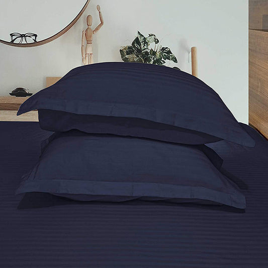 Pure cotton satin stripe pillow covers in navy blue