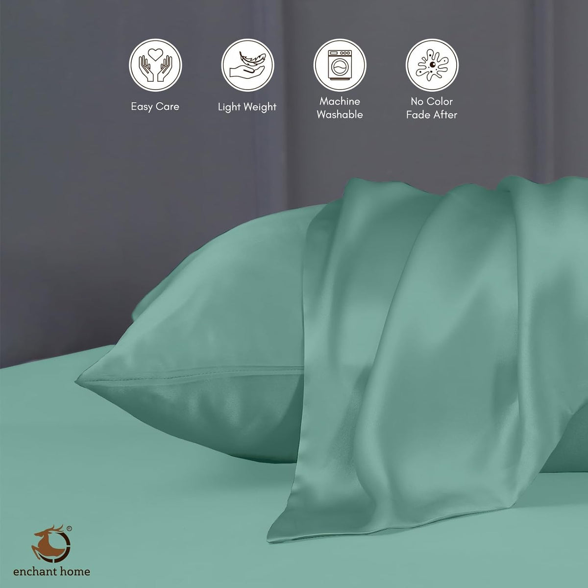 300 TC Art Silk Satin Pillow Cover Set - Aqua Blue