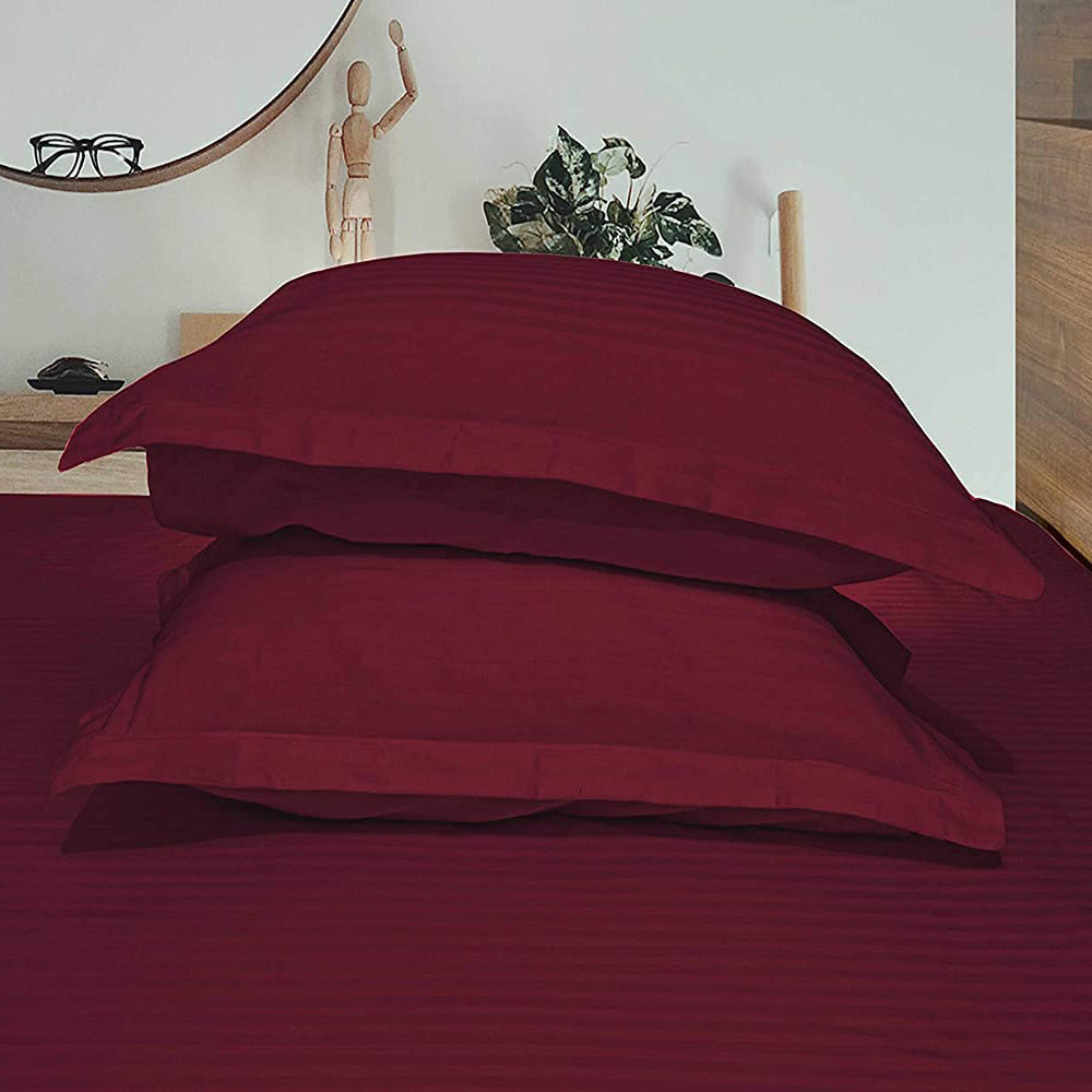 Pure cotton satin stripe pillow covers in maroon