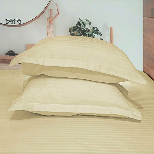 Pure cotton satin stripe pillow covers in light yellow