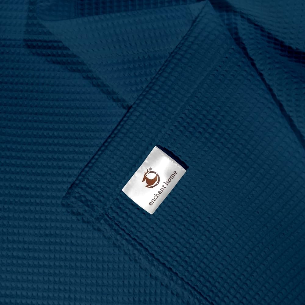 Navy blue cotton waffle bath towel texture detail