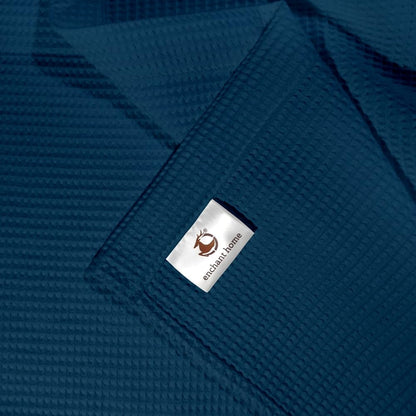 Navy blue cotton waffle bath towel texture detail