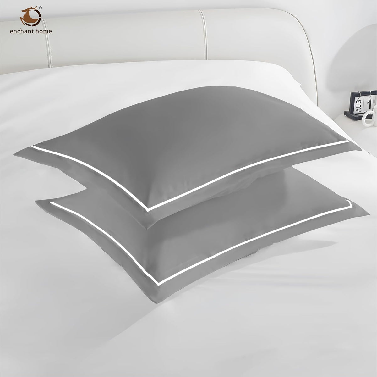 Pure Cotton 300 TC Solid Pillow Cover Set - Silver