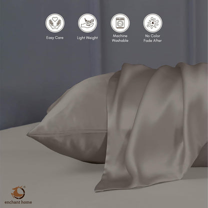 300 TC Art Silk Satin Pillow Cover Set - Grey