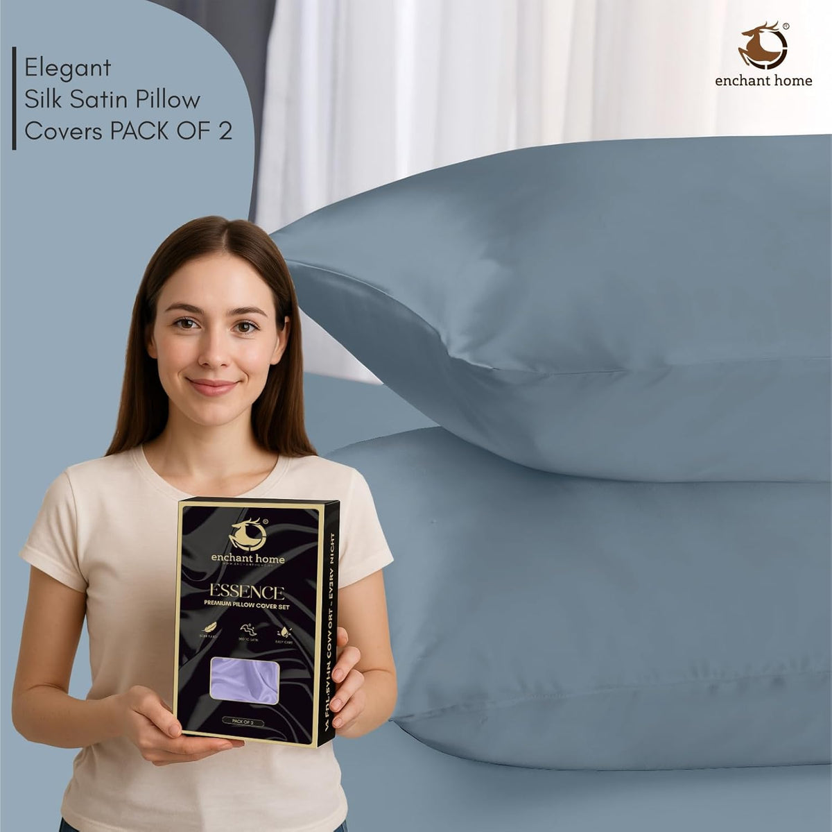 300 TC Art Silk Satin Pillow Cover Set -  Coral Blue