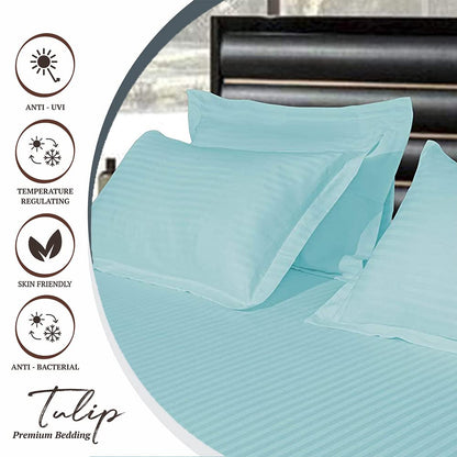 Pure Cotton Pillow Covers with Satin Stripe - Aqua