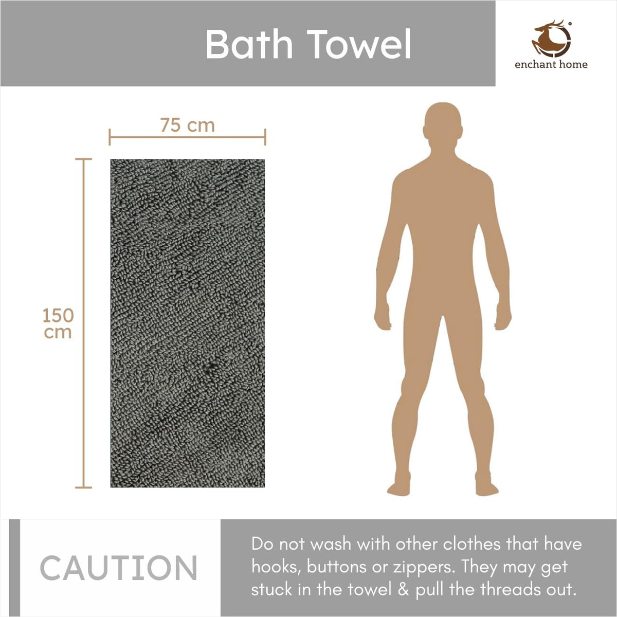 Pure Cotton Terry Bath Towel (29" x 59", Silver)