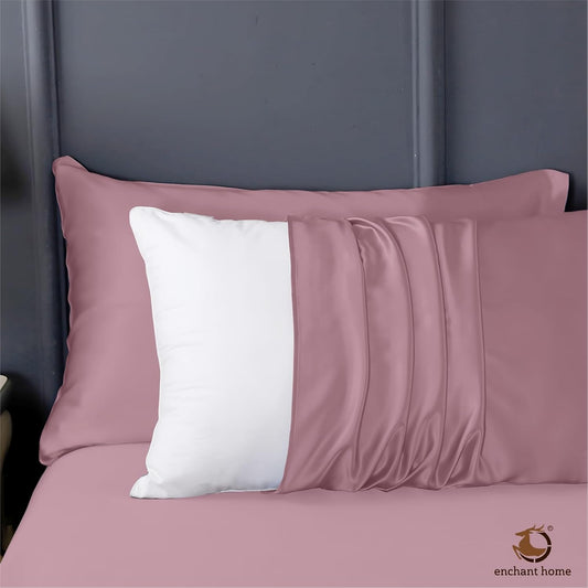 300 TC Art Silk Satin Pillow Cover Set - Rose