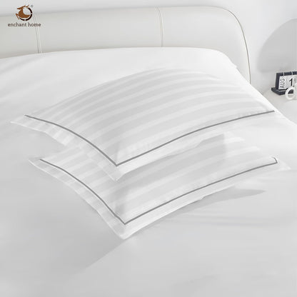 Pure Cotton 300 TC Striped Pillow Cover Set - White