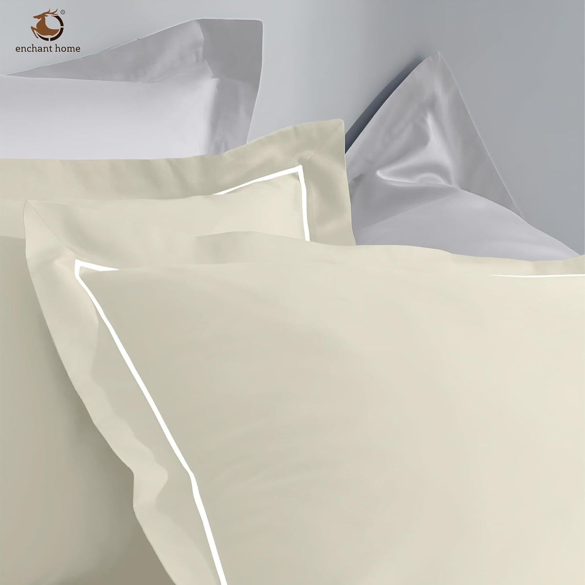 Pure Cotton 300 TC Solid Pillow Cover Set - Ivory