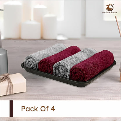 Pure Cotton Terry Hand Towel Set (15" x 23", Grey and Burgundy)
