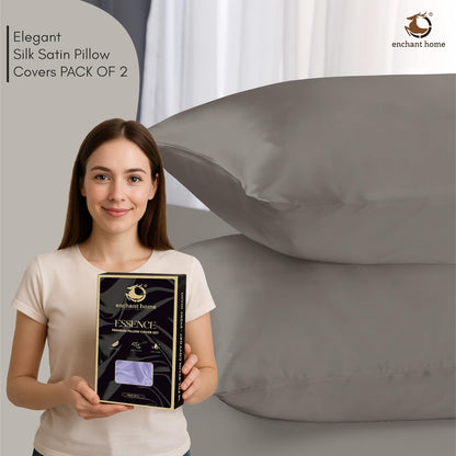 300 TC Art Silk Satin Pillow Cover Set - Grey