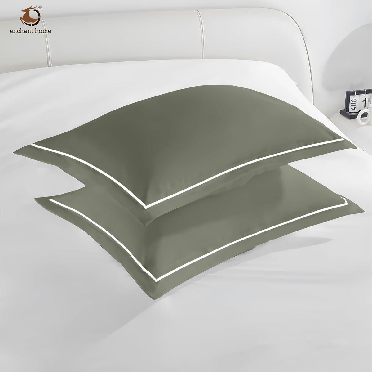 Pure Cotton 300 TC Solid Pillow Cover Set - Moss Green